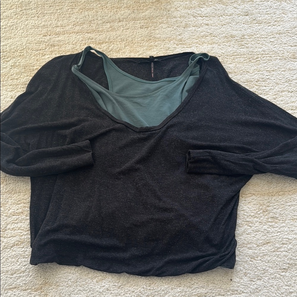 Charcoal Grey and Green Wool Top